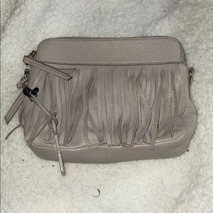 Fossil grey leather fringe ‘camera’ crossbody